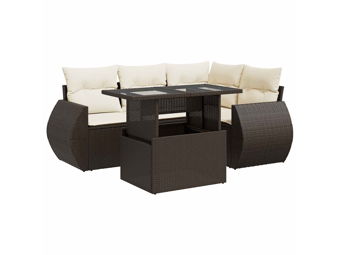Conjunto de 5 Sofás para Jardim com Almofadões Vime Pe Castanho MAISON EXCLUSIVE (5 pcs)