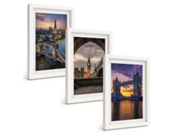 Galeria De Pinturas Murais Cidade, Pontes, Torres De Relógio Moldura Branca Fotos Para O Escritório Espelharte (3 Peças 20x30 Cm)