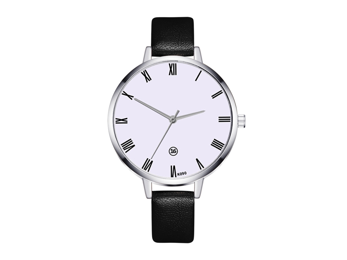 Relógio de Quartzo Feminino Estilo Vintage Simples de Moda com Pulseira de Couro Pu Preto