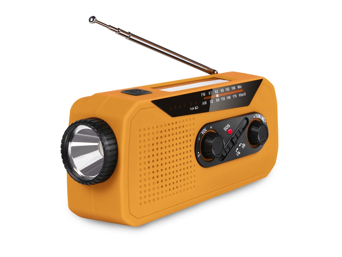 Rádio Portátil com Manivela e Energia Solar, na Cor Laranja AQUAFORGE