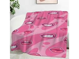 Manta com Estampa de Lábios Desenho Animado Leopardo 100x130 Cm Multifuncional Macia e Aconchegante em Flanela