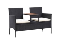 Vidaxl Banco De Jardim 2 Lugares Com Mesa Centro 143 Cm Vime Pe Preto