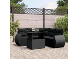Vidaxl 6 Pcs Conjunto Sofás De Jardim C/ Almofadões Vime Pe Preto
