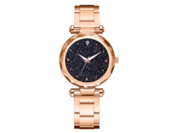 Relógio de Pulso Feminino de Quartzo com Mostrador Redondo e Cinto de Liga Ouro Rosa Casual Elegante