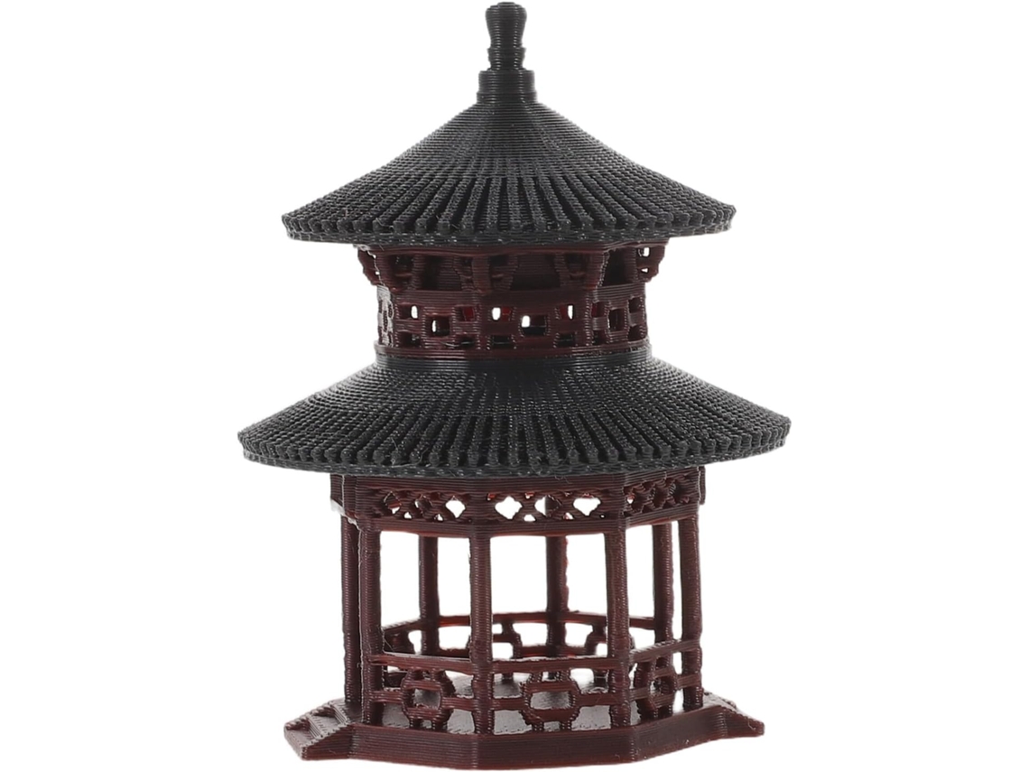 Miniatura de Pavilhão de Jardim em Resina para Decoração de Bonsai, Micro paisagem Asiática com Cúpula Dupla Retrô para CHABERLU