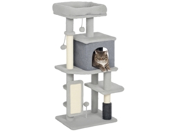 Árvore de Arranhão de Gato 104 Cm com Plataforma Poste com Escova, Bolas Penduradas e Almofada de Arranhão Cinza Ge