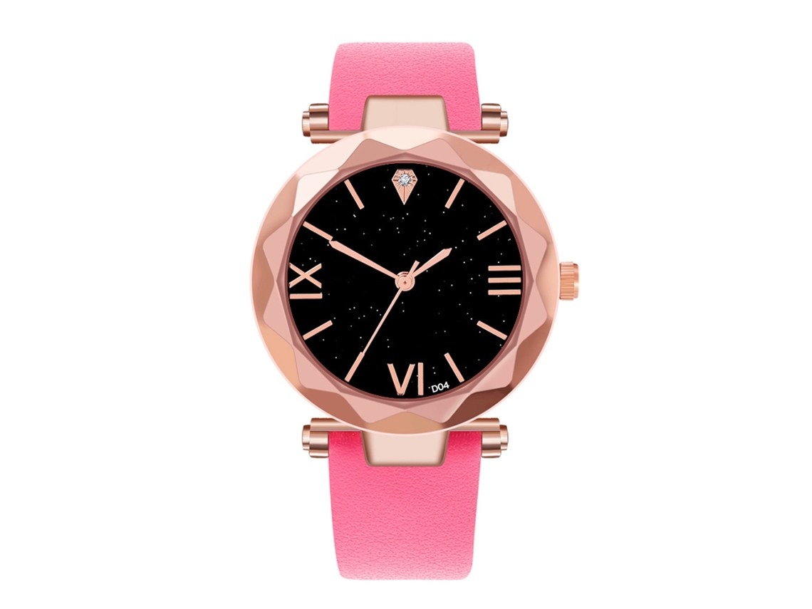 Relógio de Pulso Analógico de Quartzo com Pulseira Pu Estilo Moderno Rosa
