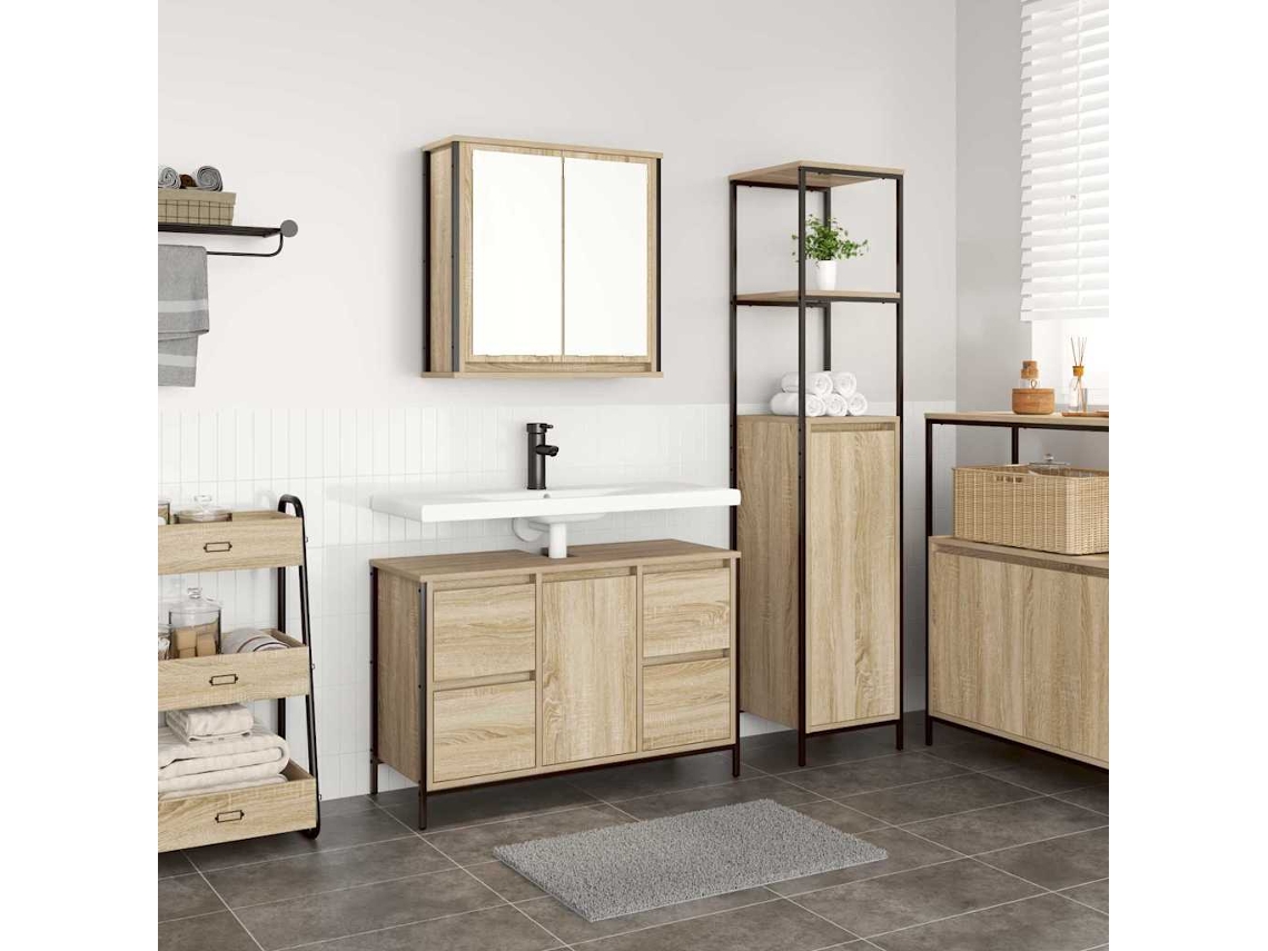 Vidaxl Conjunto De Móveis Para Banheiro 2 Pcs Carvalho Sonoma E Preto