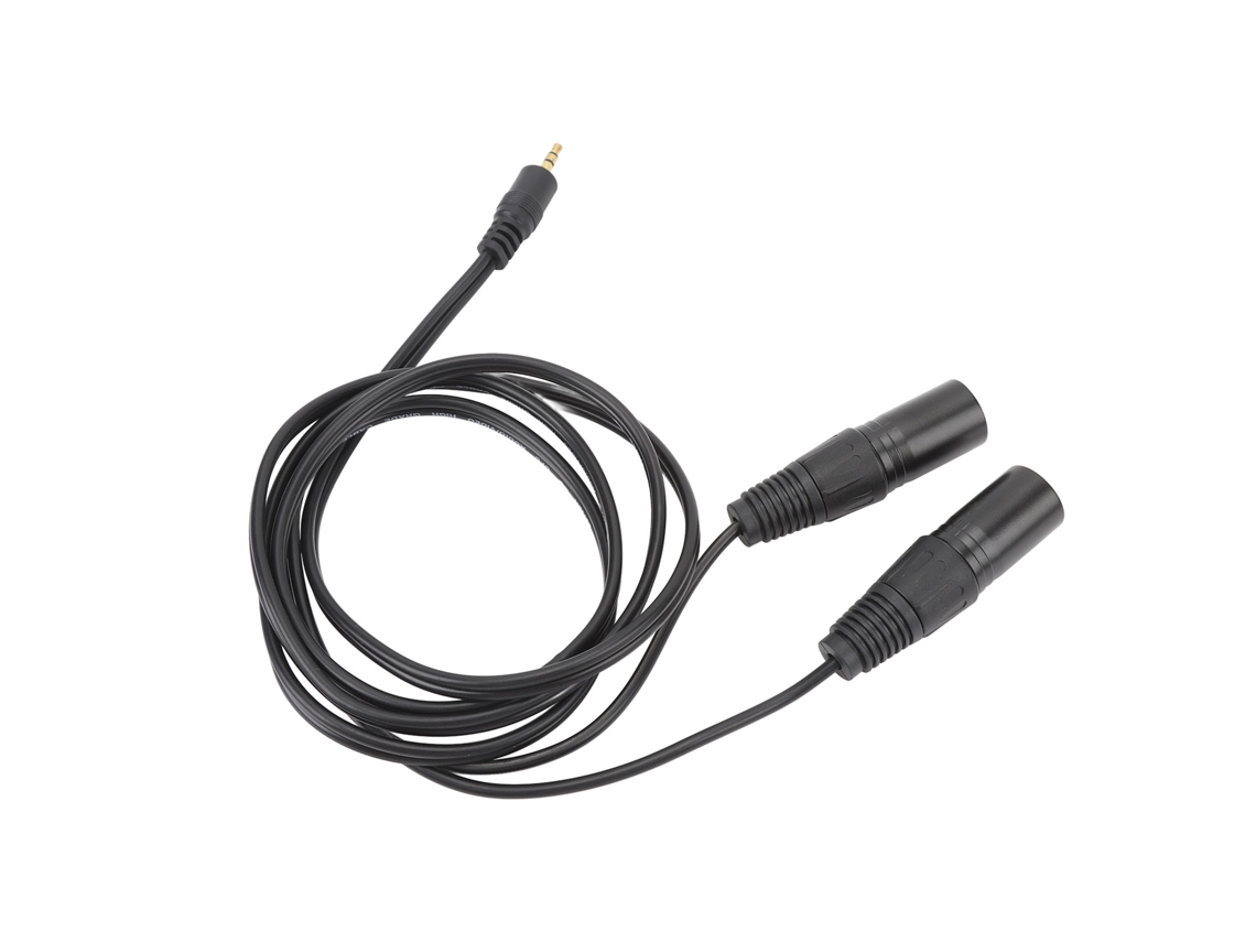 Cabo Macho 3.5mm para Duplo XLR Macho, 1.5m, OFC, Pvc, para Microfone, Caixas de Som, Mesa de Mistura