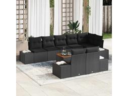Vidaxl Conjunto De Sofá De Jardim Com Almofada 9 Pcs Preto Vime Pe