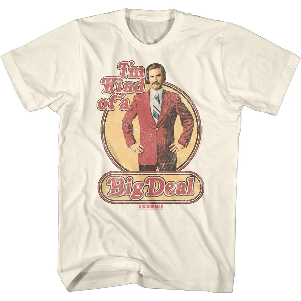 Rockinstone Anchorman Movie Retro Big Deal Solid Natural Adult T-shirt Size:s