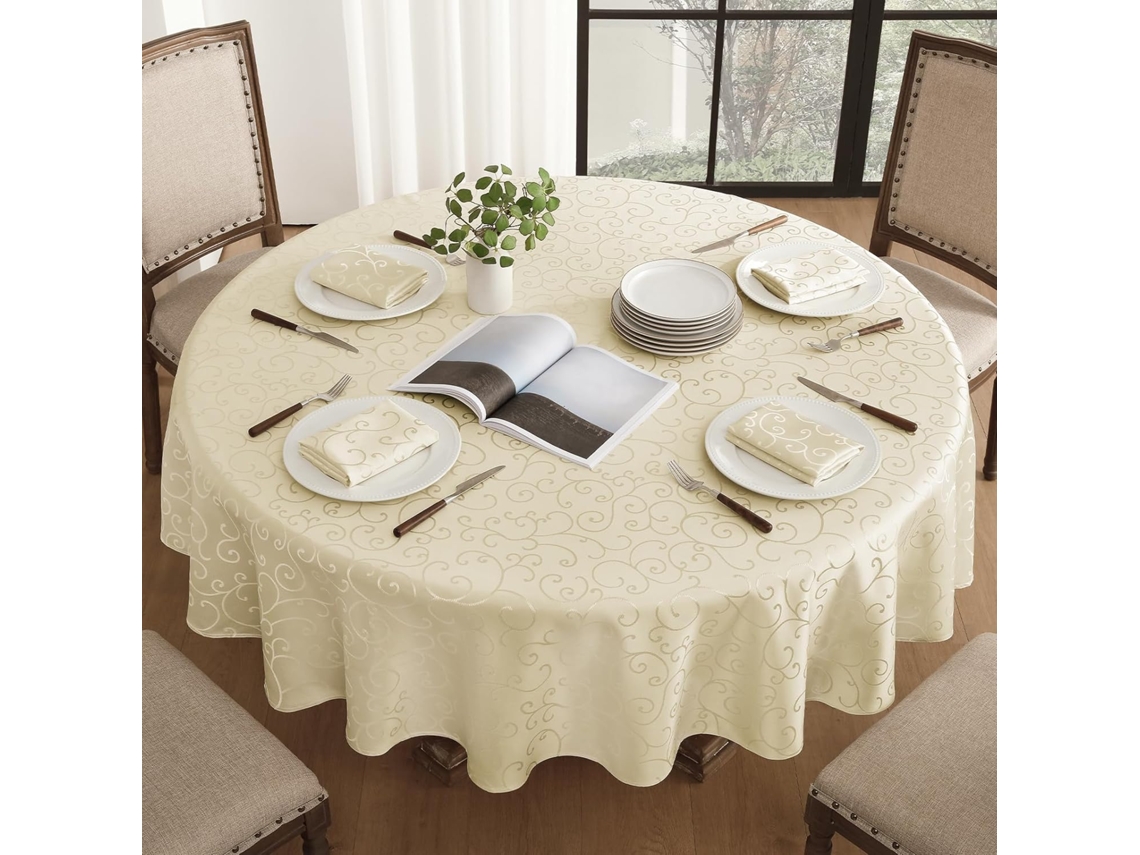 Toalha de Mesa Redonda de Natal, 200 Cm, Bege ZYBLSSBB