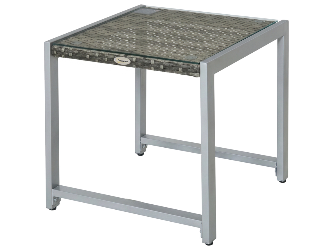 Mesa De Centro Para Jardim Com Tampo De Vidro Temperado E Estrutura Em Rattan.
