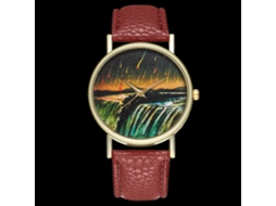 Relógio de quartzo moderno com pulseira de couro PU, mostrador redondo, ilustração de meteoro, unissex, marrom.