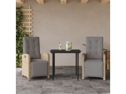 Vidaxl 3 Pcs Conjunto Bistrô Com Almofadões Vime Pe Bege