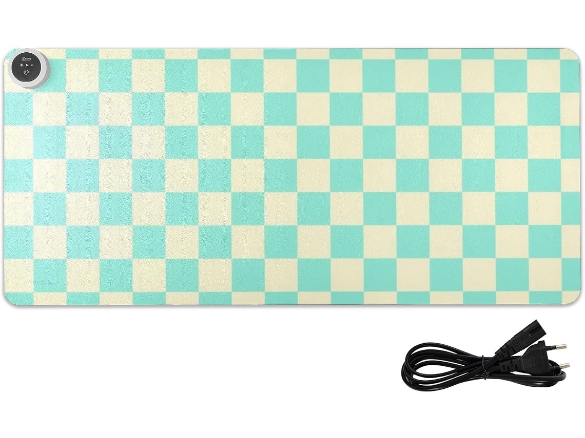 Mousepad Aquecido em Couro Xadrez Verde amarelo, 80 X 33 Cm, Tapete de Computador para Mesa, Acessórios Jogos