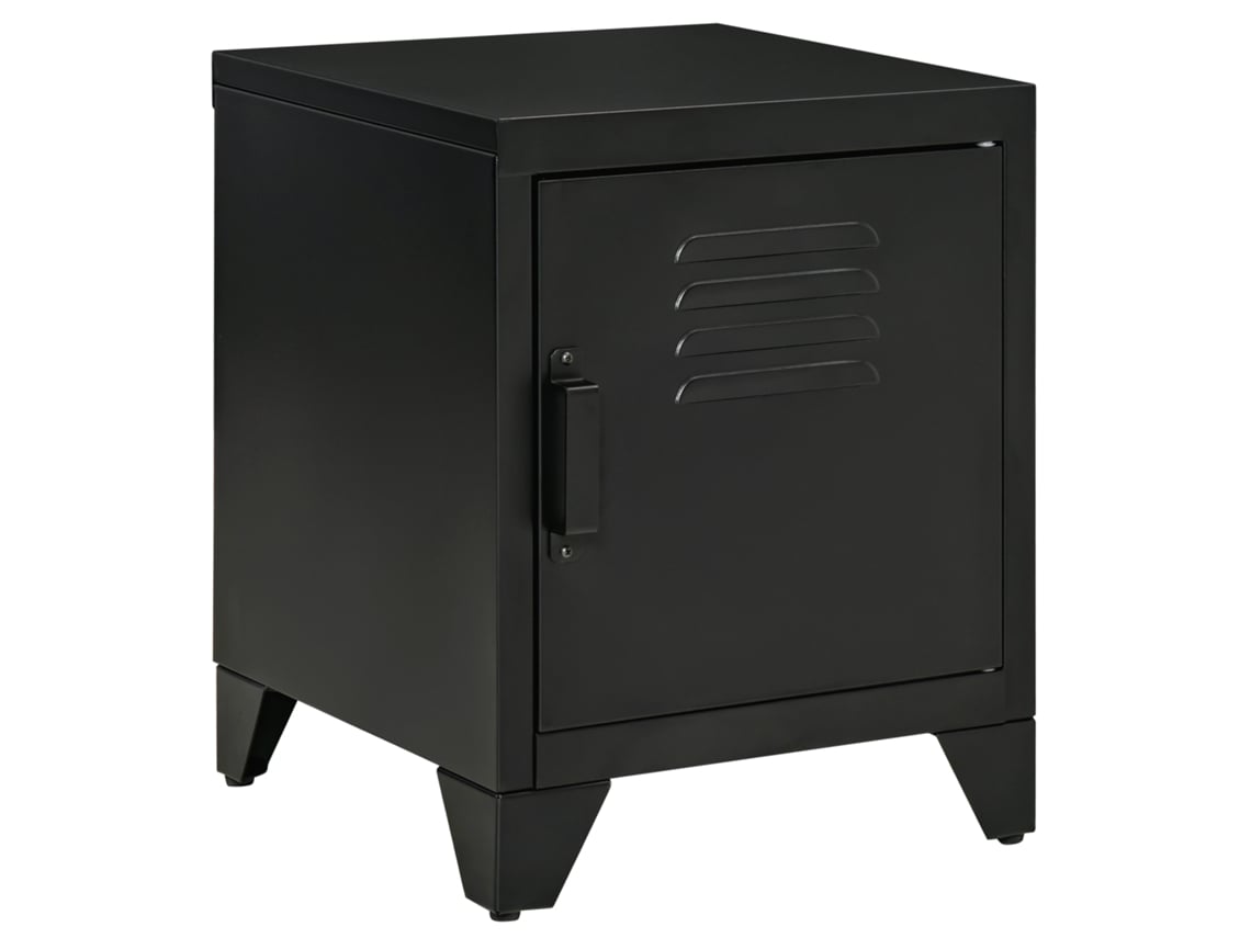 Mesa De Cabeceira Homcom Com Prateleira Ajustável E Porta, Para Quarto E Sala. Estrutura De Metal Preta. Dimensões: 50×40×47,5 Cm.