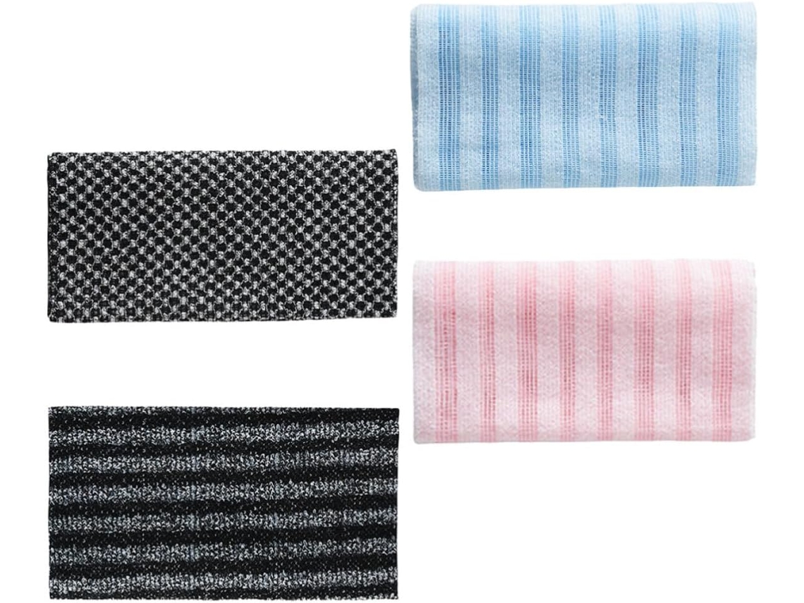 Conjunto de Toalhas Esfoliantes Japonesas, 4 Peças, Poliéster Comprimido, Design Alongado