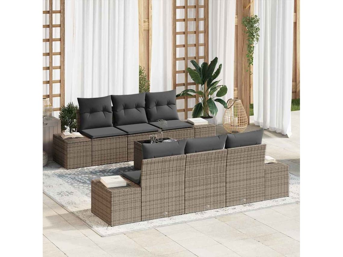 Vidaxl Conjunto De Sofá De Jardim 7 Unid. Cinzeto Vime Pe