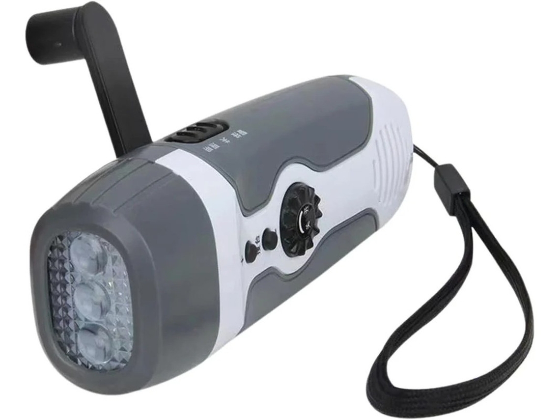 Mini Lanterna De Manivela De 3 Leds Rádio Fm Portátil, Cinza, Yizhood