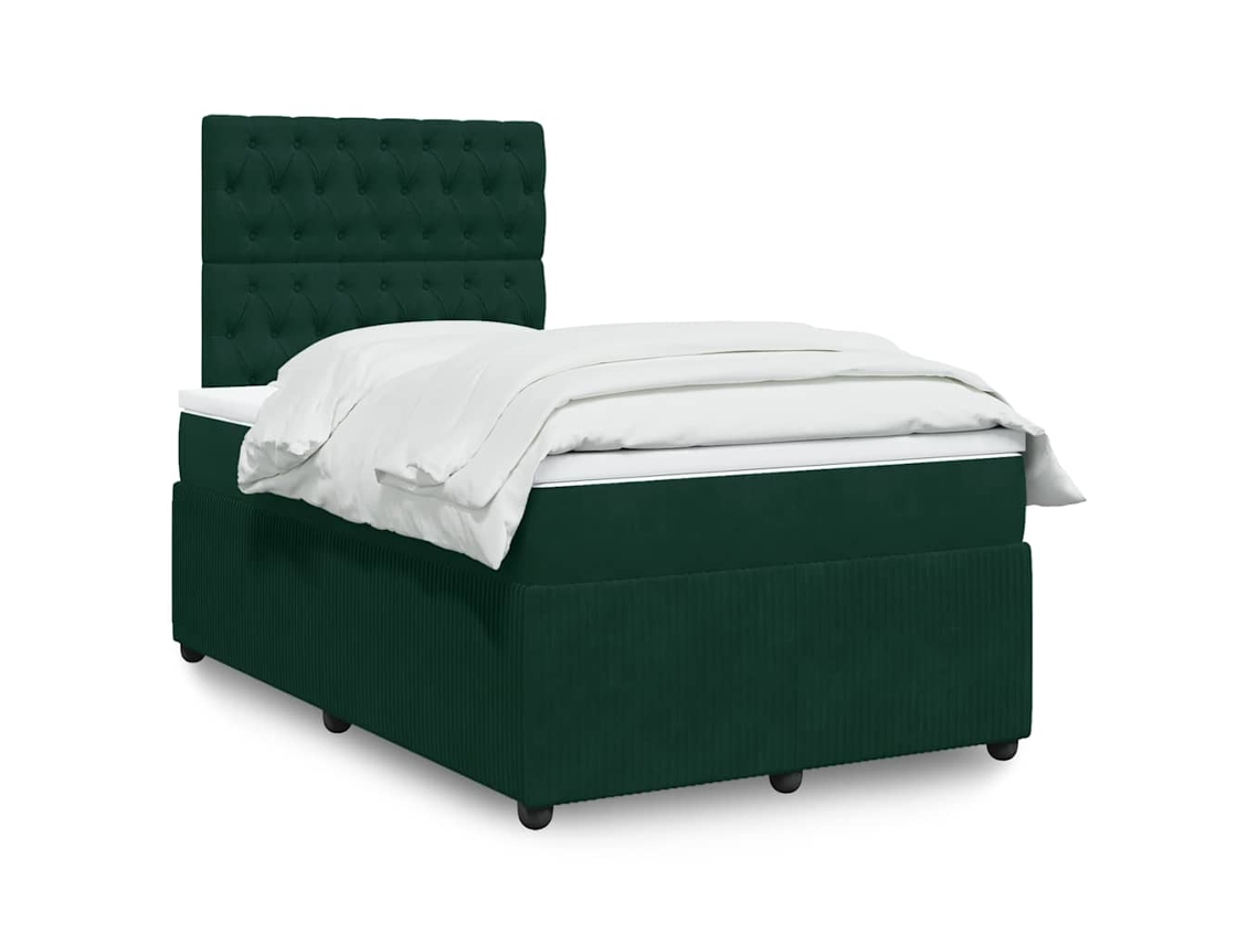 Vidaxl Cama Boxspring com Colchão 120x190 Cm Veludo Verde escuro