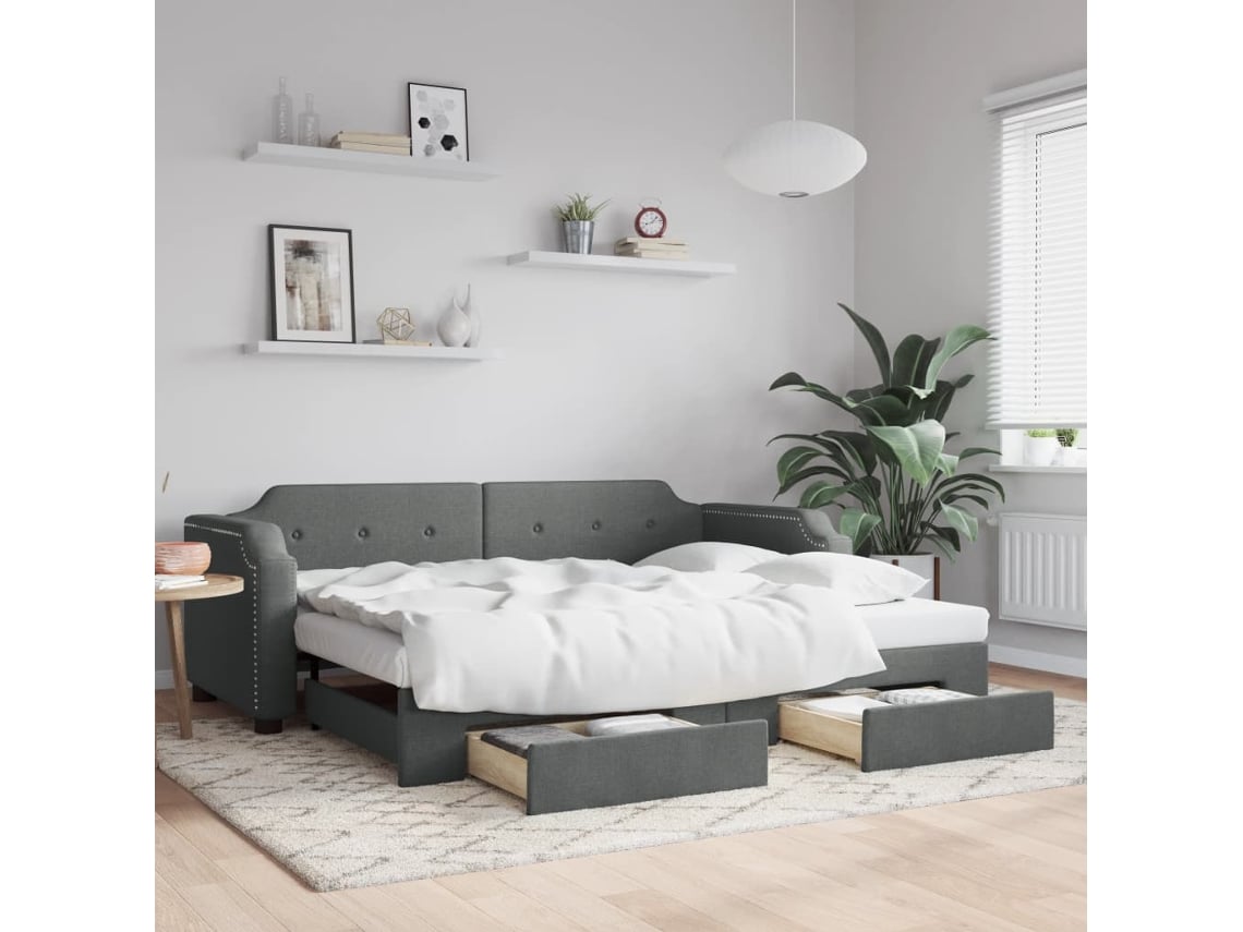 Vidaxl Sofá-cama C/ Gavetão E Gavetas 80x200 Cm Tecido Cinzento-escuro