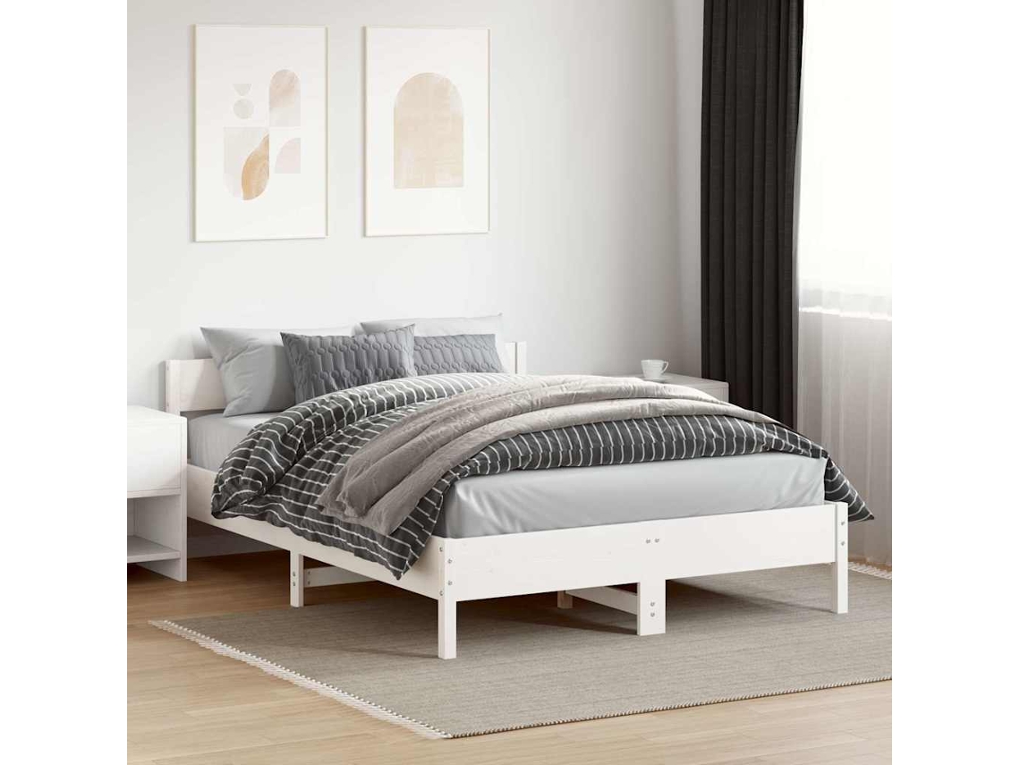 Vidaxl Cama Sem Colchão 120x200 Cm Madeira de Pinho Maciça Branco