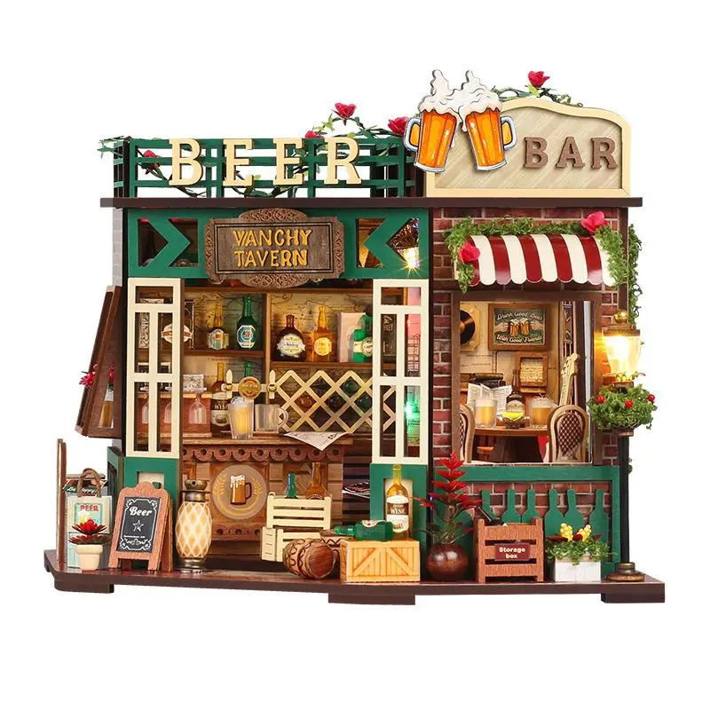Kit para Montar uma Casa em Miniatura com Cena de Taverna Retrô MDUG