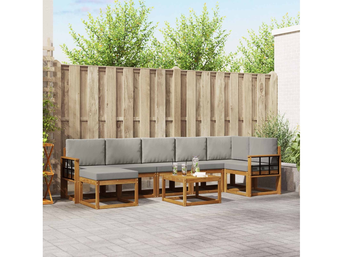 Vidaxl Conjunto De Sofás Para Exterior 8 Pcs Cinza Natural E Claro