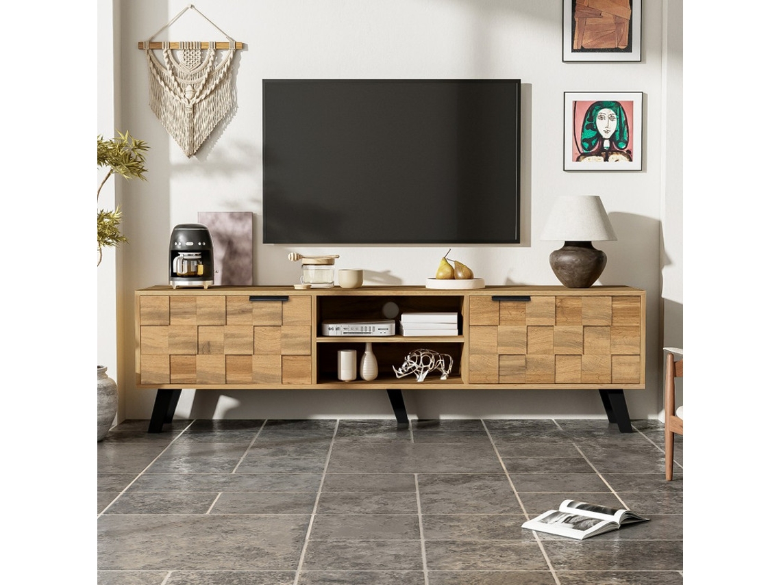 PAPRIKA Rack de TV moderno com 2 portas e 2 nichos abertos (160,5x35,5x45 cm)