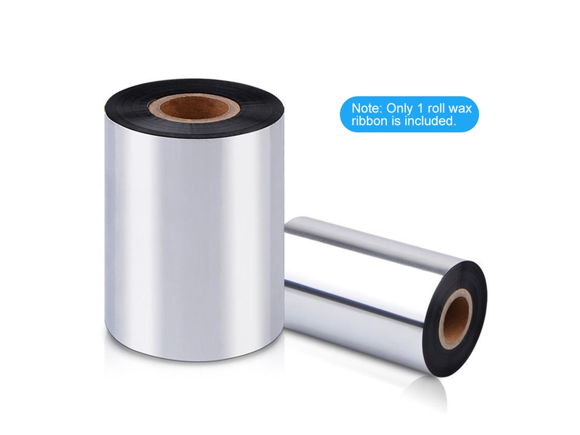 Fita de cera para transferência térmica, 40-110 mm x 300 m, para impressoras de código de barras.