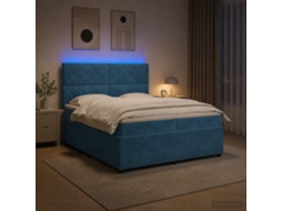 Vidaxl Cama Box Com Led E Colchão Azul 200 X 200 Cm Veludo