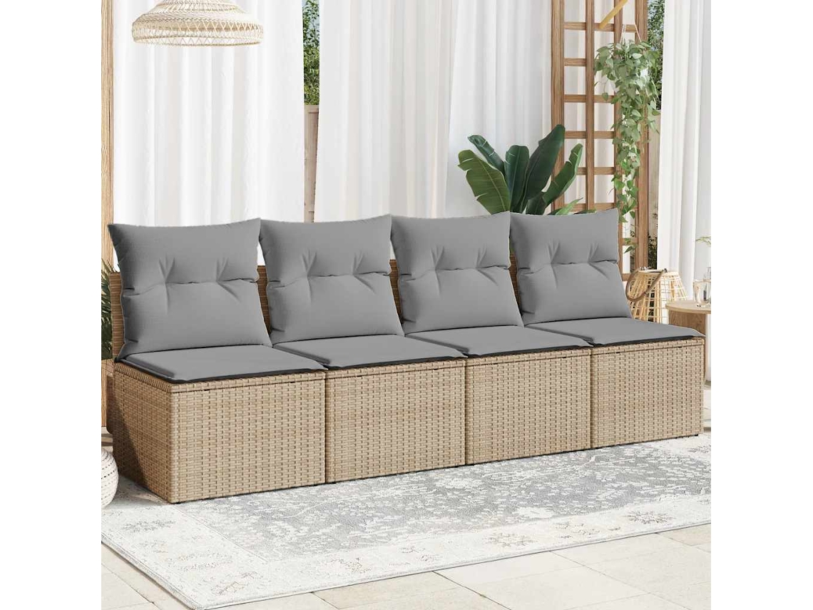 Vidaxl Sofá De Jardim De 4 Lugares Com Almofadões Vime Pe Bege