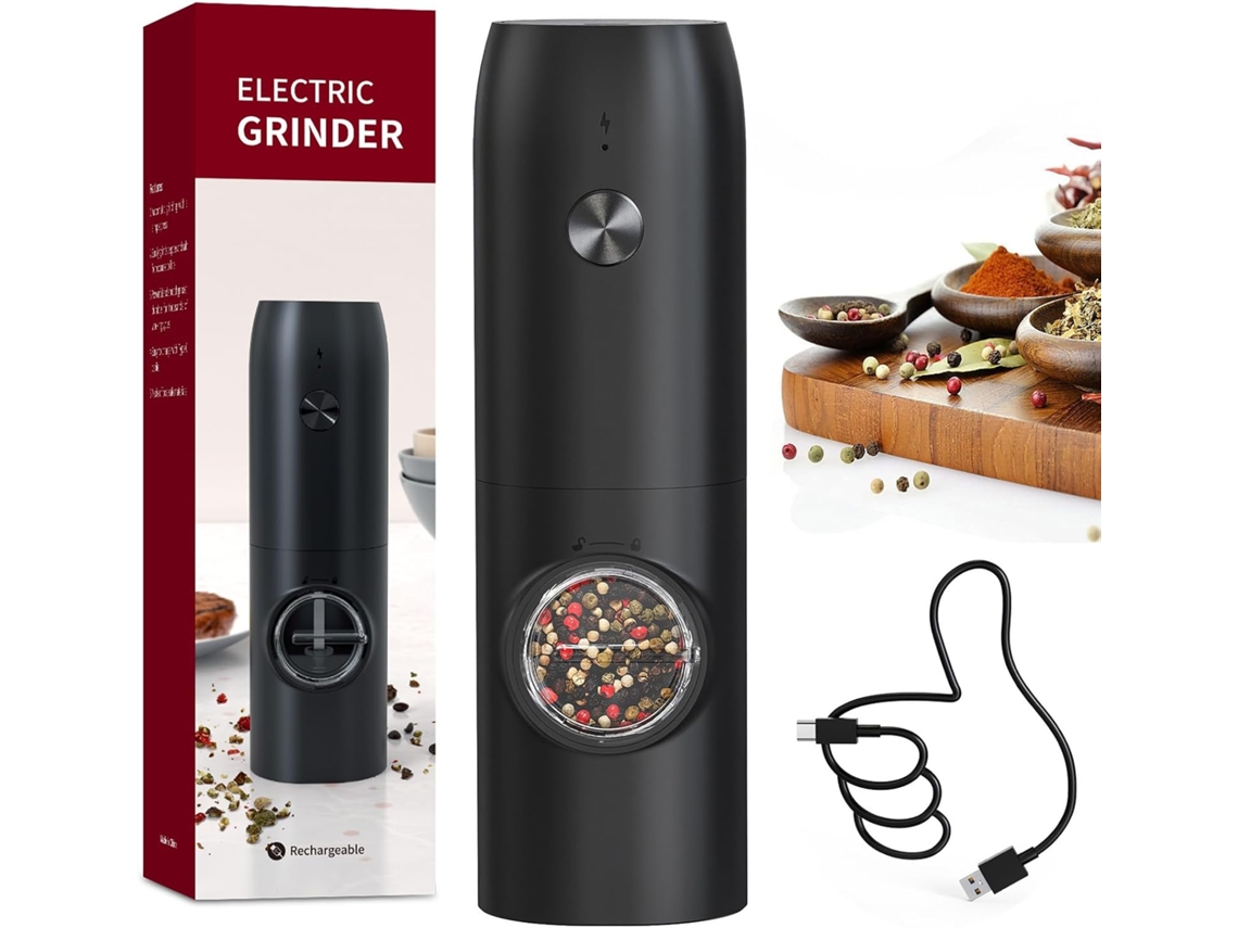 Moedor De Pimenta Elétrico, Moedor De Especiarias Recarregável, Preto Zeuxo