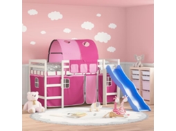 Cama Alta Para Criança Com Túnel 80x200 Cm Pinho Maciço Rosa