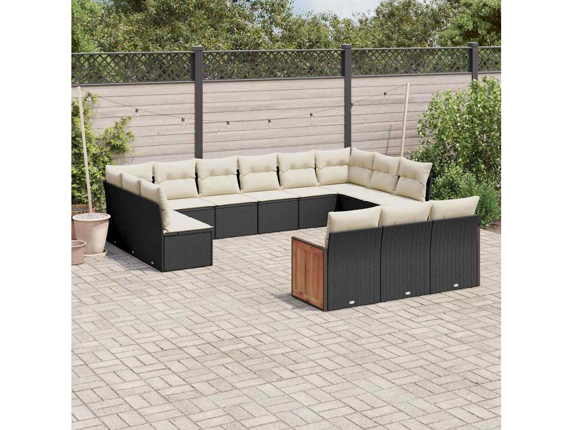 Vidaxl 13 Pcs Conjunto De Sofás De Jardim Com Almofadões Vime Pe Preto