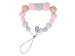 Pulseira Para Dentição De Silicone Macio Com Contas Coloridas Brilhantes Para Bebê Rosa