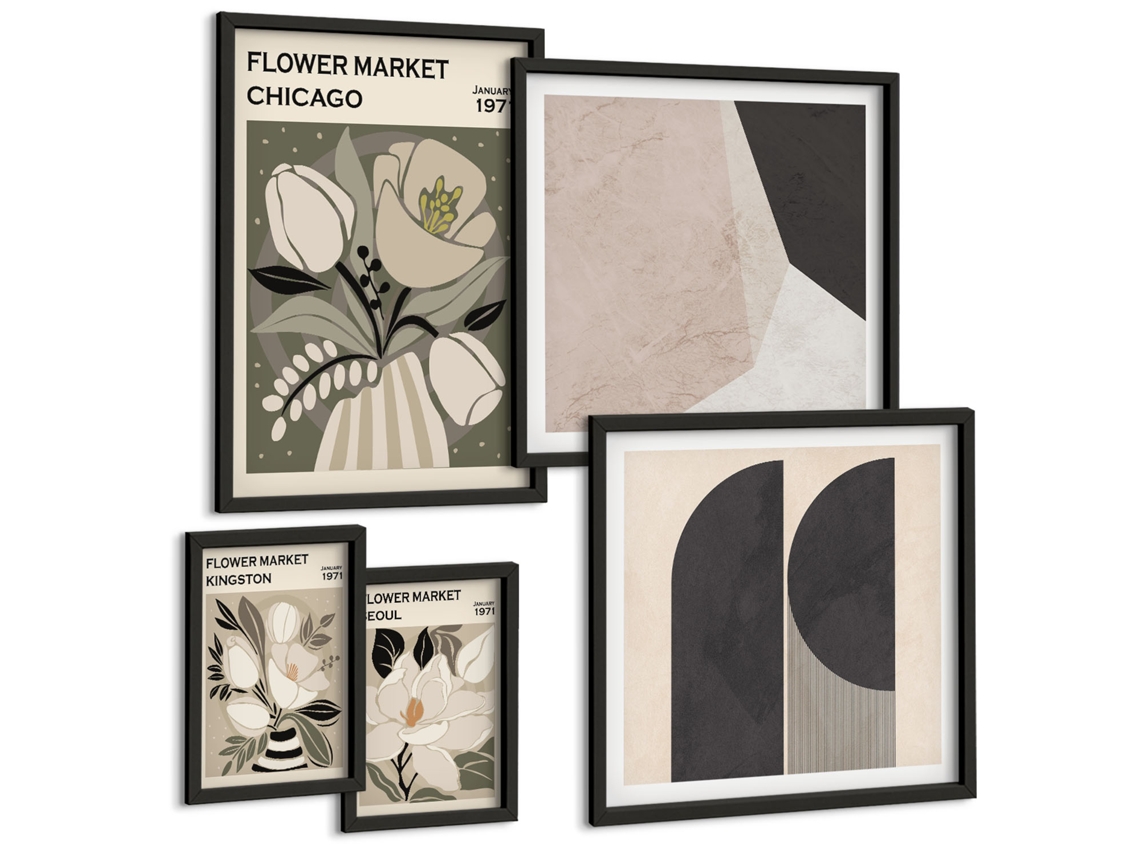 Quadros Decorativos Para Parede Inspiração Abstrata De Montanha Moldura Preta Pinturas De Quarto Espelharte (conjunto De 5 Imagens)