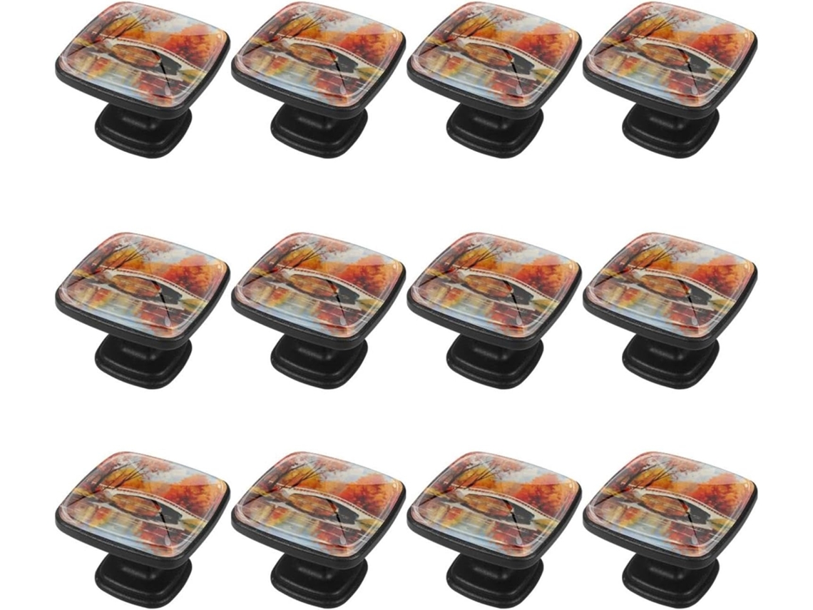 Puxadores E Botões Quadrados Para Gavetas Armários, Conjunto De 12 Peças, Pintura Em Cores Outonais, Puxadores Para