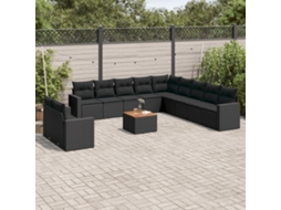 Vidaxl 12 Pcs Conjunto De Sofás De Jardim C/ Almofadões Vime Pe Preto