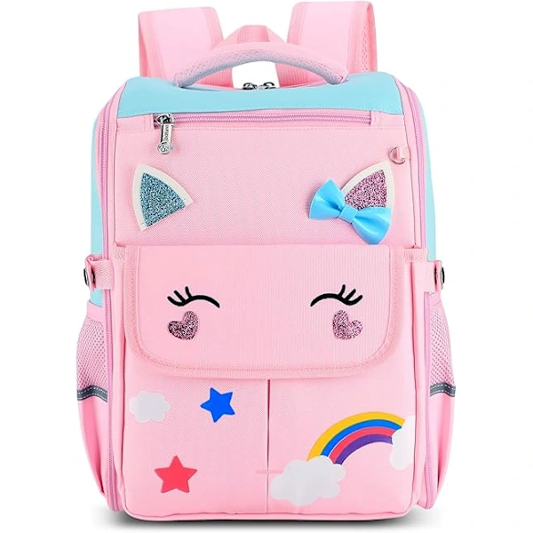 Mochila Escolar Infantil Rosa, Fofa E Leve, Com Zíper Na Parte Inferior Faixas Refletoras. Aquaforge