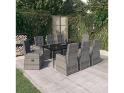Vidaxl 9 Pcs Conjunto De Jantar Para Jardim Com Almofadões Cinza
