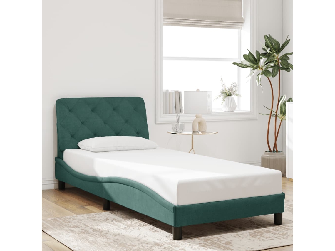 Estrutura De Cama Sem Colchão 90x190 Cm Veludo Verde-escuro