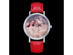 Relógio de pulso Zhoulianfa em couro PU com mecanismo de quartzo, design de pássaro e mostrador vermelho, ideal para casais.