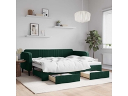 Cama De Solteiro | Camas Para Quarto | Sofá-cama C/ Gavetão E Gavetas 90x200 Cm Veludo Verde-escuro