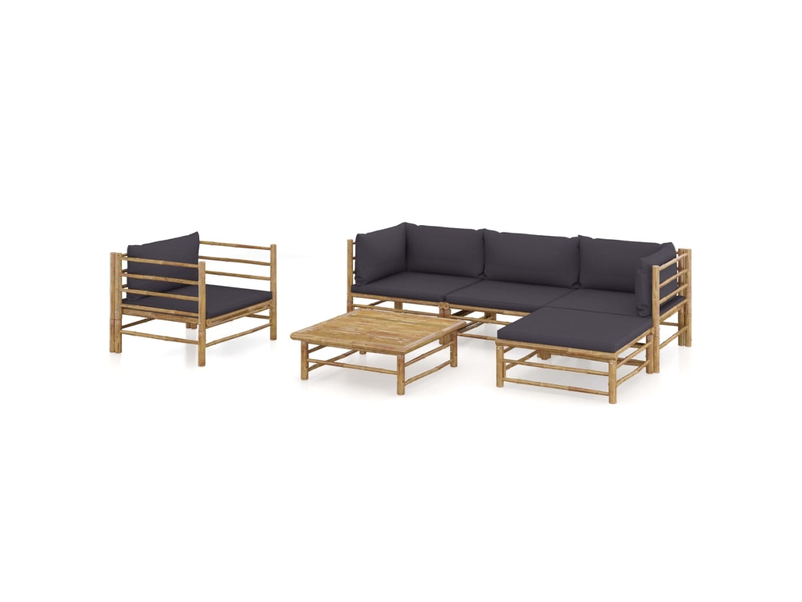 Pcs Conj. Lounge Jardim Em Bambu C/ Almofadões Cinza Escuro Dkd Home Decor