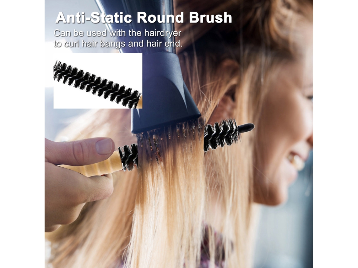 Pente Curl Anti-estático Para Secagem E Modelagem De Cabelo Com Mão De Madeira Antiderrapante