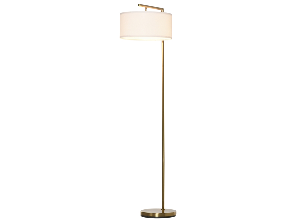 Luminária Chão E27 Metal Aço Linho Dourado Branco 153cm VELTRIX