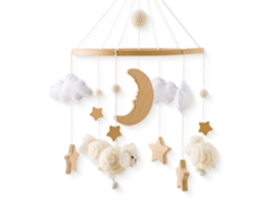 Móbile para Berço Infantil, Carrinho de Bebê, Chocalho Relaxantemóbile de Cama com Estampa de Ovelha, Estrela e Lua, Bege CHENNNLS
