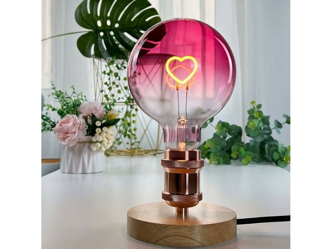 Lâmpada Led Globo Grande Edison G125 Cor Rosa Filamento Coração 2w Regulável Lâmpada Decorativa Especial 220 240v E27_xx Brilvibera